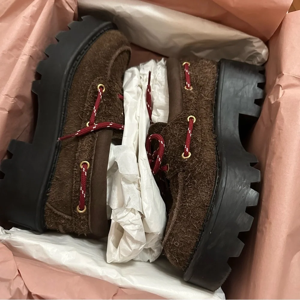 MIU MIU Chunky rustic Suede Loafers Brown Size 36.5 6.5 - Picture 9 of 10